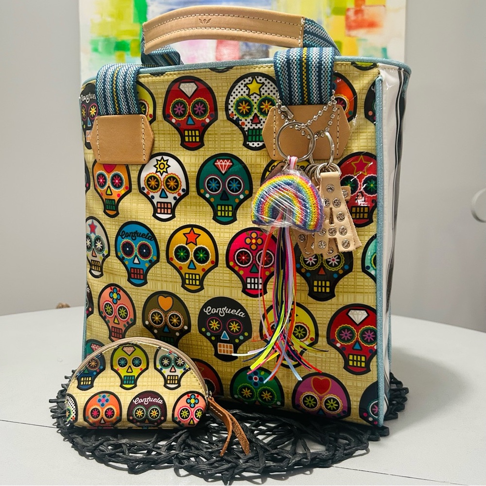 Consuela Classic Tote Sugar Skulls Dia de Los Muertos Grande Tote + Coin Pouch